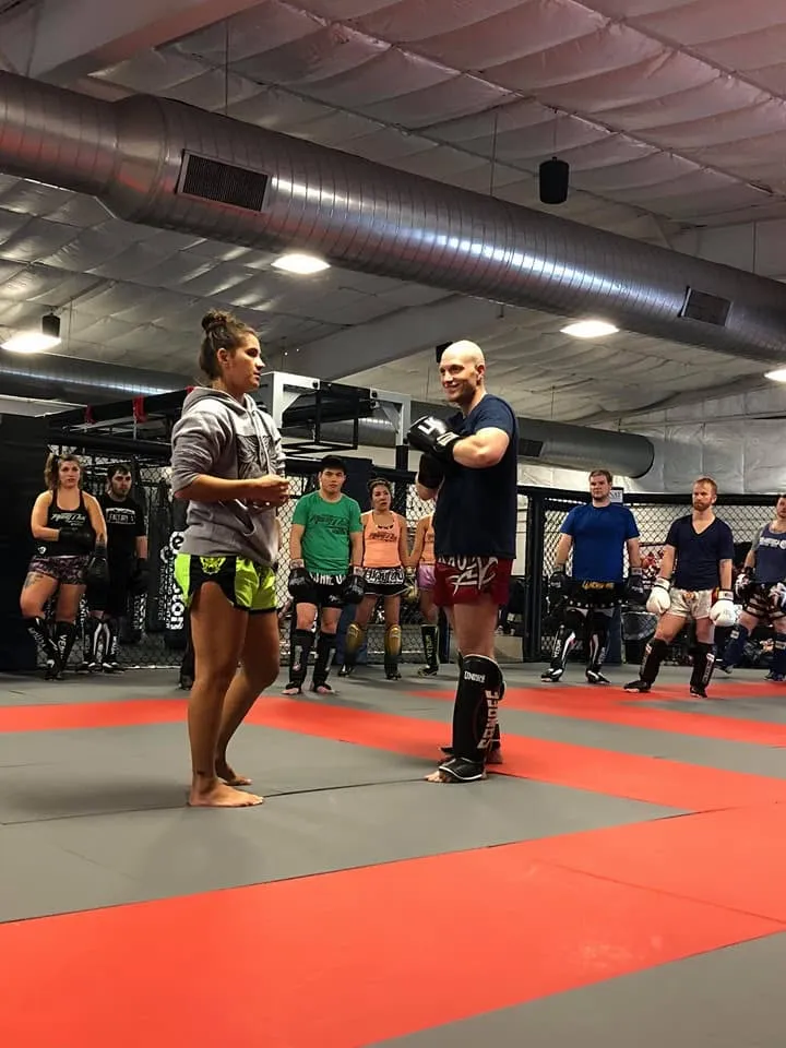 Eitan running drills with world champion Tiffany "Time Bomb" van Soest